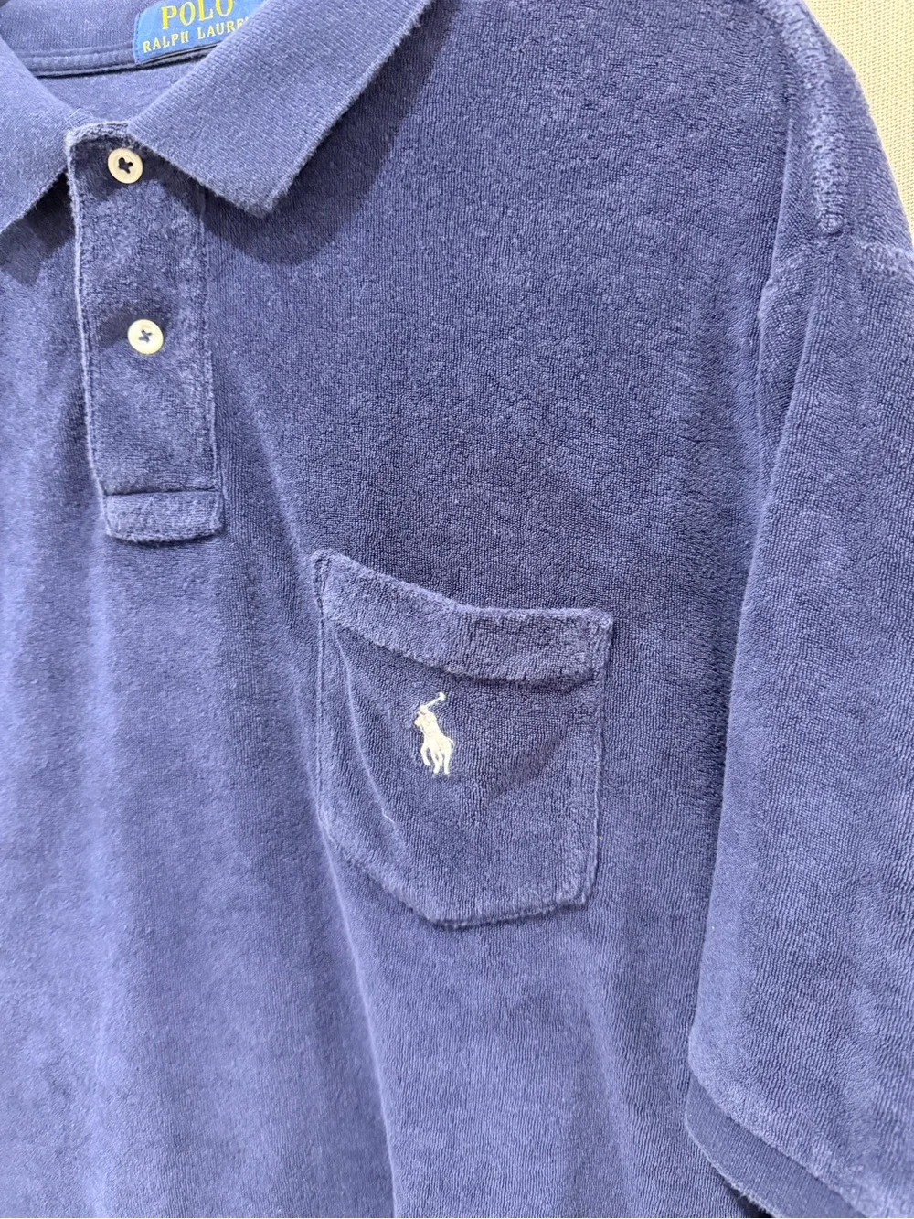 Authentic Polo Ralph Lauren Classic Fit Terry Cloth Polo in Navy Blue